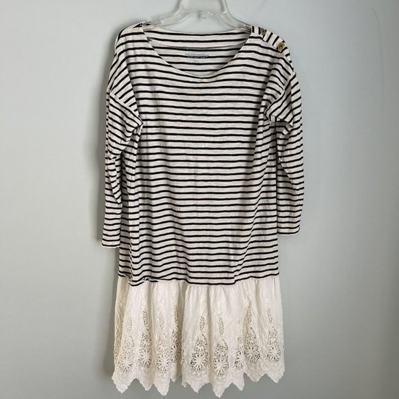 Soft Surroundings Left Bank Dress Ivory Striped Nautical Gold Buttons - Picture 1 of 6